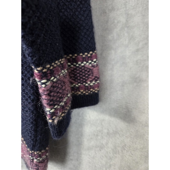 Vintage Laura Ashley Wool Navy Pink Floral Pattern Knit Sweater Medium - Picture 3 of 5